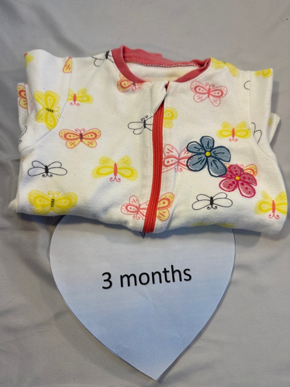 Tuffy Butterfly Print with embroidered flowers Baby Onesie/footie